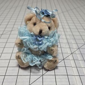 Light Blue Lace On Jointed Teddy Bear Figurine